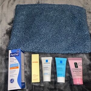 Facial cleanser bundle-La Roche-Posay, clinique, byoma, PanOxyl + cosmetics bag